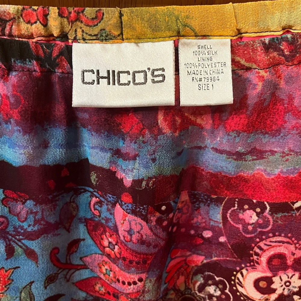 Chico's Asymmetrical Floral Skirt - Red and Blue vintage, silk, size 1, ethereal - Picture 8 of 11